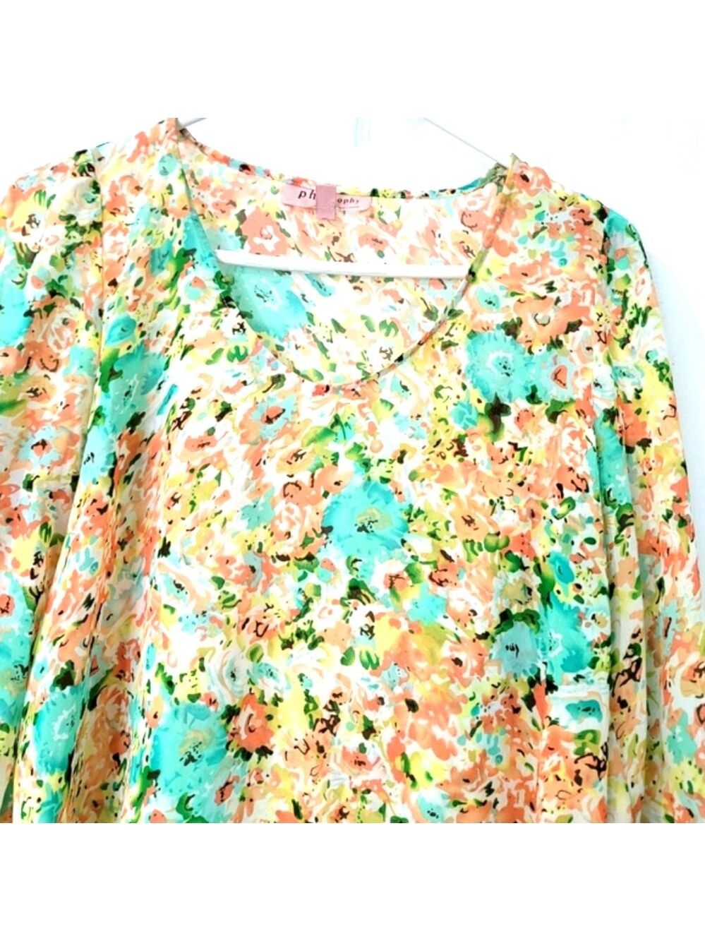Philosophy Women's Pull-Over Sheer Floral Blouse Size S